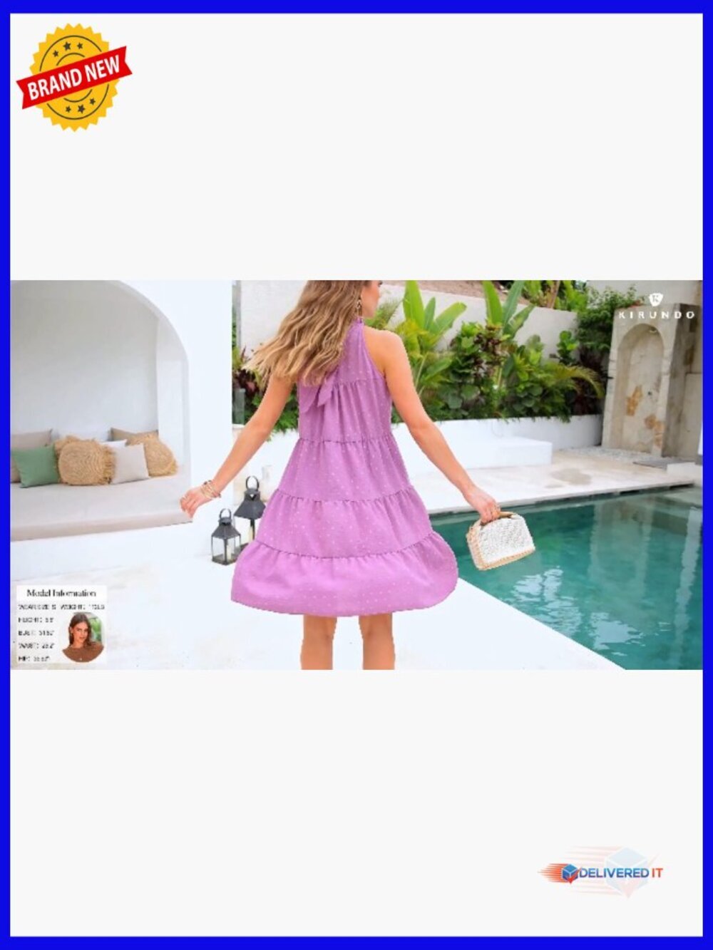 Halter Flowy Babydoll Sundress Tie Belt Sleeveless A-Line Mini - Picture 6 of 7
